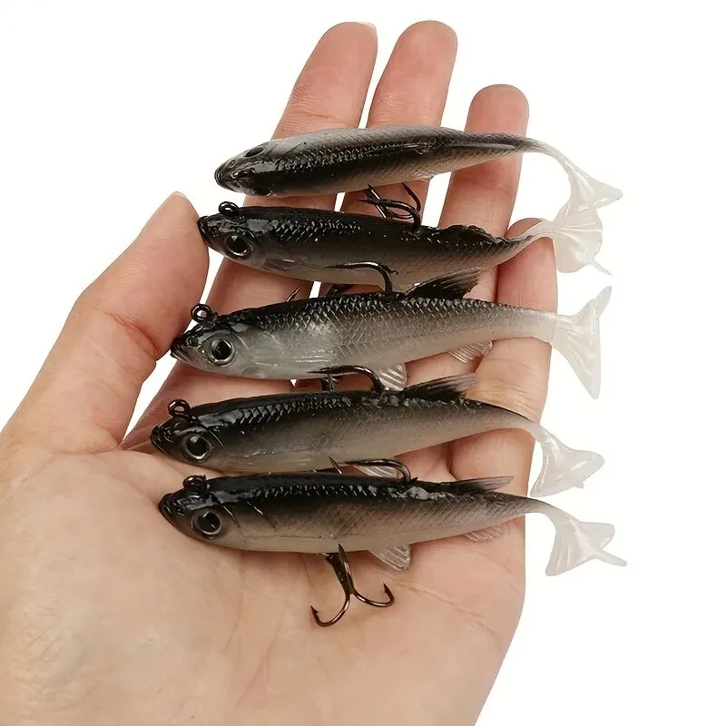 Señuelos de pesca 5 uds preinstalados Jig Head Paddle Tail Swimbaits de plástico suave para lubina trucha Walleye Crappie agua salada agua dulce - imagen 4