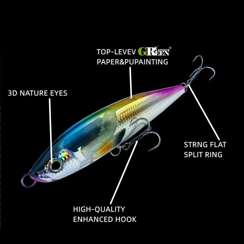 GREENSPIDER 170mm 90g Topwater lápiz señuelo pesca de mar Amberjack Kingfish atún GT cebo nuevo señuelo - imagen 3