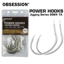 10 unids/bolsa 8064 1X anzuelo de jigging ligero PIKE 1/0 2/0 3/0 4/0 5/0 anzuelos de asistencia de Metal para señuelos de plantilla anzuelos de pesca