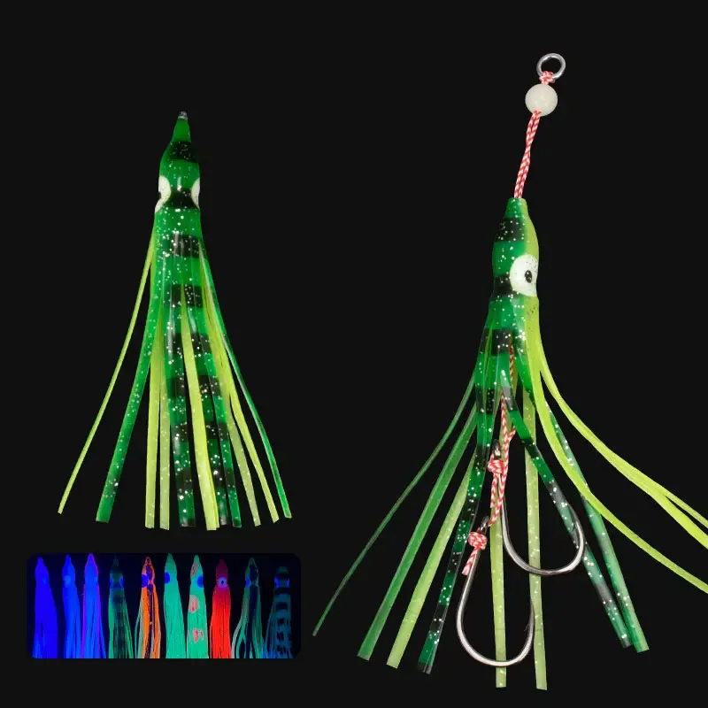 Anzuelo de pesca de calamar luminoso, 10 piezas, 120mm, Madai Tai, faldas de pulpo de goma, Jigging, señuelo suave, cebo Artificial, ganchos de asistencia B.KK - imagen 5