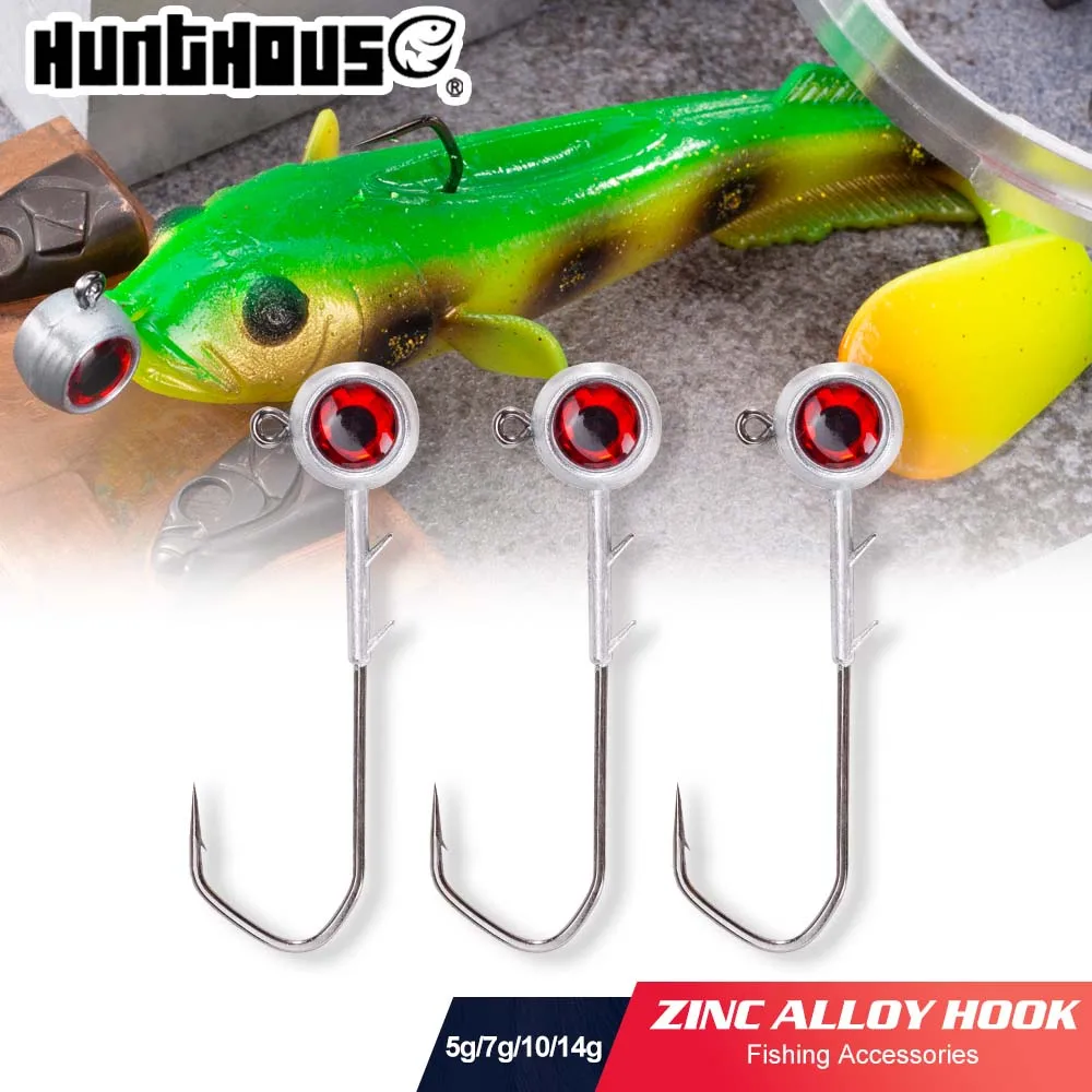 Anzuelos de pesca Hunthouse con ojos rojos, 5g, 7g, 10g, 14g, cabeza de anzuelo de aleación de Zinc, anzuelos de pesca en roca, accesorios de pesca, aparejos LW333