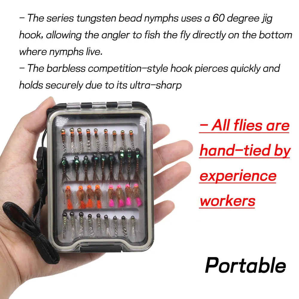 Bimoo 35 unids/caja #8-16 cuenta de tungsteno cabeza Euro ninfas Kit sin rebaba plantilla gancho rápida hundimiento trucha señuelo de pesca moscas - imagen 4