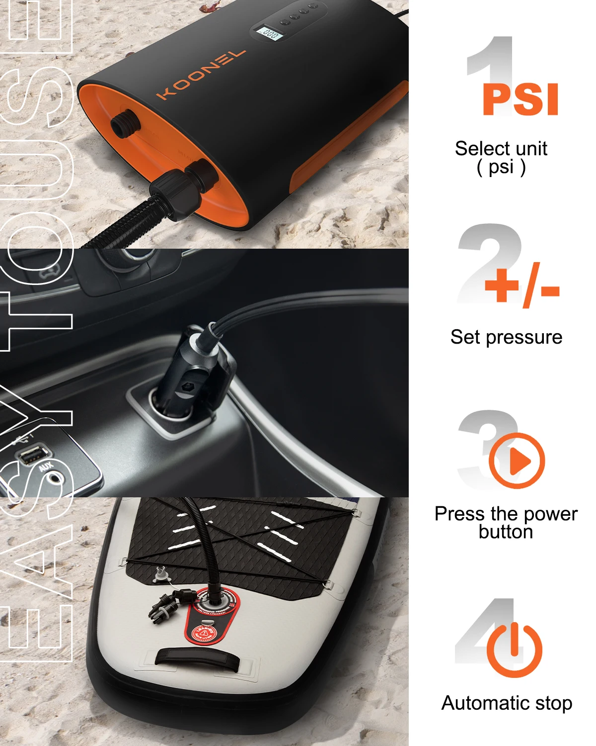 Portabl-bomba de aire eléctrica de alta presión para adultos, bomba de paleta inflable inteligente de dos etapas, equipo de tabla de surf, accesorios de boquilla de 6Gas - imagen 2