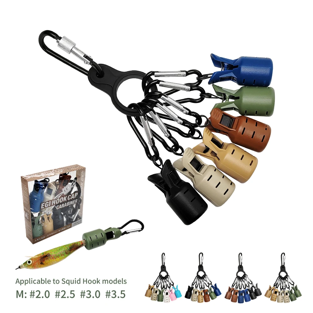 Protector de cebo de plantilla de calamar, 6 piezas, tamaño M, Kit de anzuelos, cubierta de sepia, paraguas, tapa de señuelo con mosquetón, aparejos de pesca - imagen 2