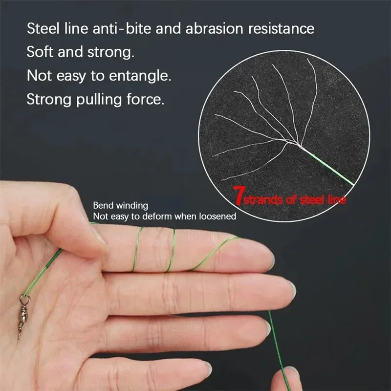 Correa de pesca líder de alambre de acero inoxidable, 20 piezas, 15/20/25cm, con línea giratoria antimordida, Leadcore para accesorios de señuelo, Lucio - imagen 5