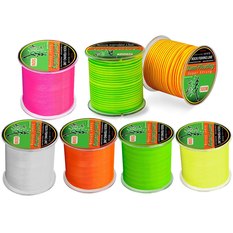Línea de pesca en roca semiflotante, 8 colores, monofilamento de 500m, línea de pesca de deriva de nailon, resistencia, accesorio de pesca súper fuerte