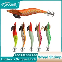 Cebo para Calamar ZYZHE 2.5 #   3.0 #   3.5 #   4.0 #   Señuelos de Pesca Luminosos con Forma de Pulpo, Señuelos de Madera para Camarones, Simulación de Pesca Marina, Jigs, Aparejos de Pesca