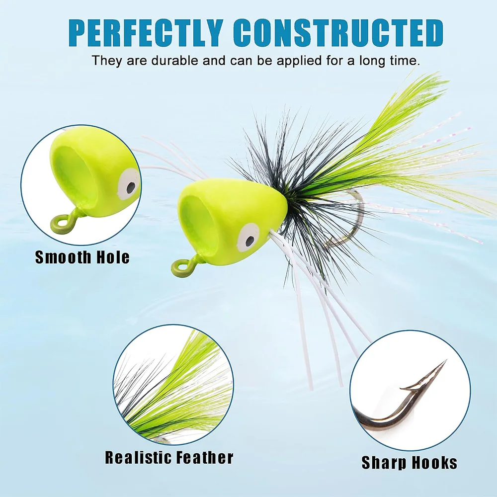10 Uds pesca con mosca Popper moscas moscas secas pesca con mosca Popper señuelos Topwater Bass Panfish Poppers moscas señuelos cebos con ganchos - imagen 4