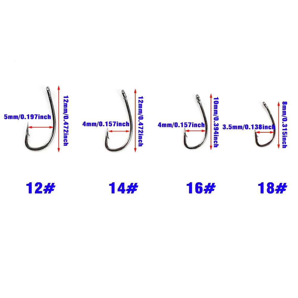 50 Uds. Anzuelo de pesca de carpa curvado con púas negras de acero al carbono de alto fuerte, anzuelo circular con mosca, ninfas, anzuelo con mosca de huevo húmedo - imagen 3