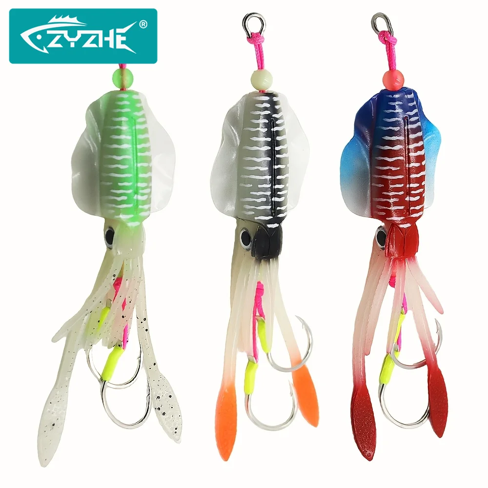 ZYZHE Señuelo blando calamar 60g anzuelo doble BKK pesca marina