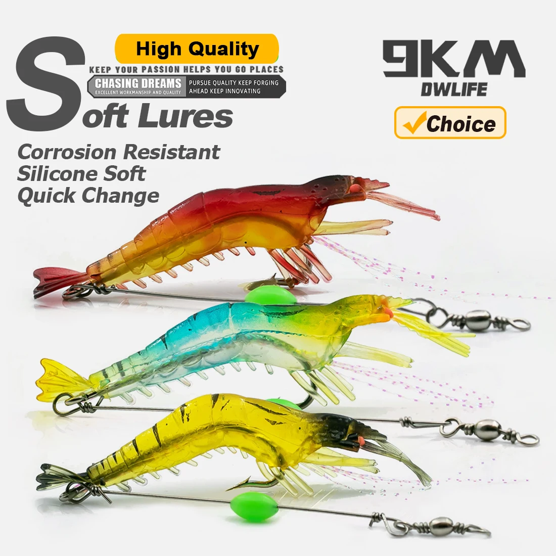 9KM 5 uds 9,5 cm Señuelos de pesca tipo Gamba señuelo suave cebo tipo Gamba con gancho cuentas giratorios silicona Artificial - imagen 2