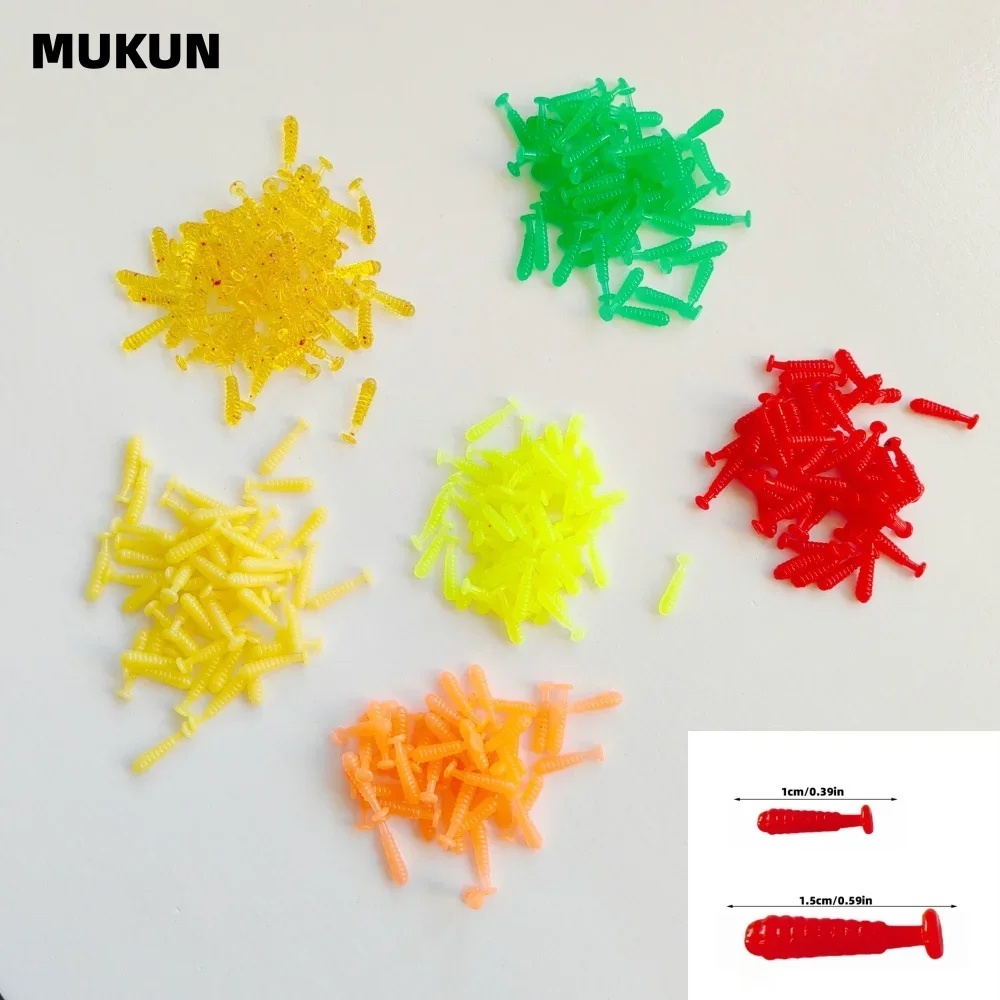 Lote de 100 mini señuelos suaves MUKUN de 10mm y 15mm en colores variados
