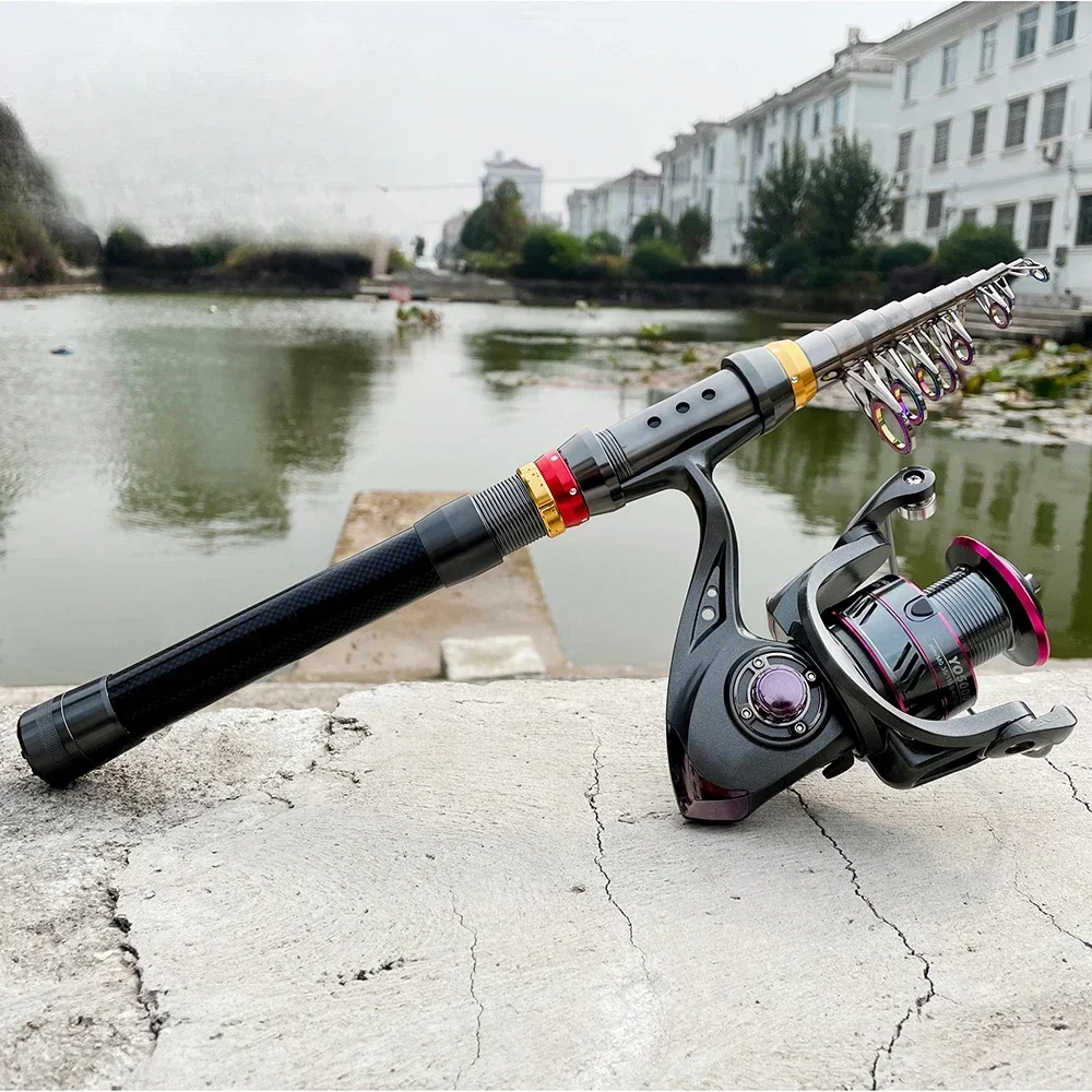 Juego de carretes de caña de pescar de mar giratoria telescópica de 1,8 M-3,6 M, caña de Baitcasting ultraligera con carrete de Metal, resistencia máxima de 3-8kg - imagen 5