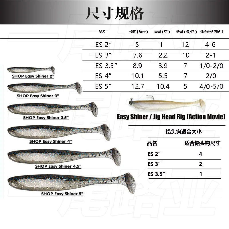 Japón KEITECH T-tail Easy Shiner señuelo importado cebo suave pesca Texas JIG cebo negro Pit - imagen 2