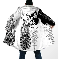 2025 capa de moda de invierno para hombre, capa con capucha de lana gruesa con estampado 3D de tatuaje de lobo, capa cálida informal Unisex DP86