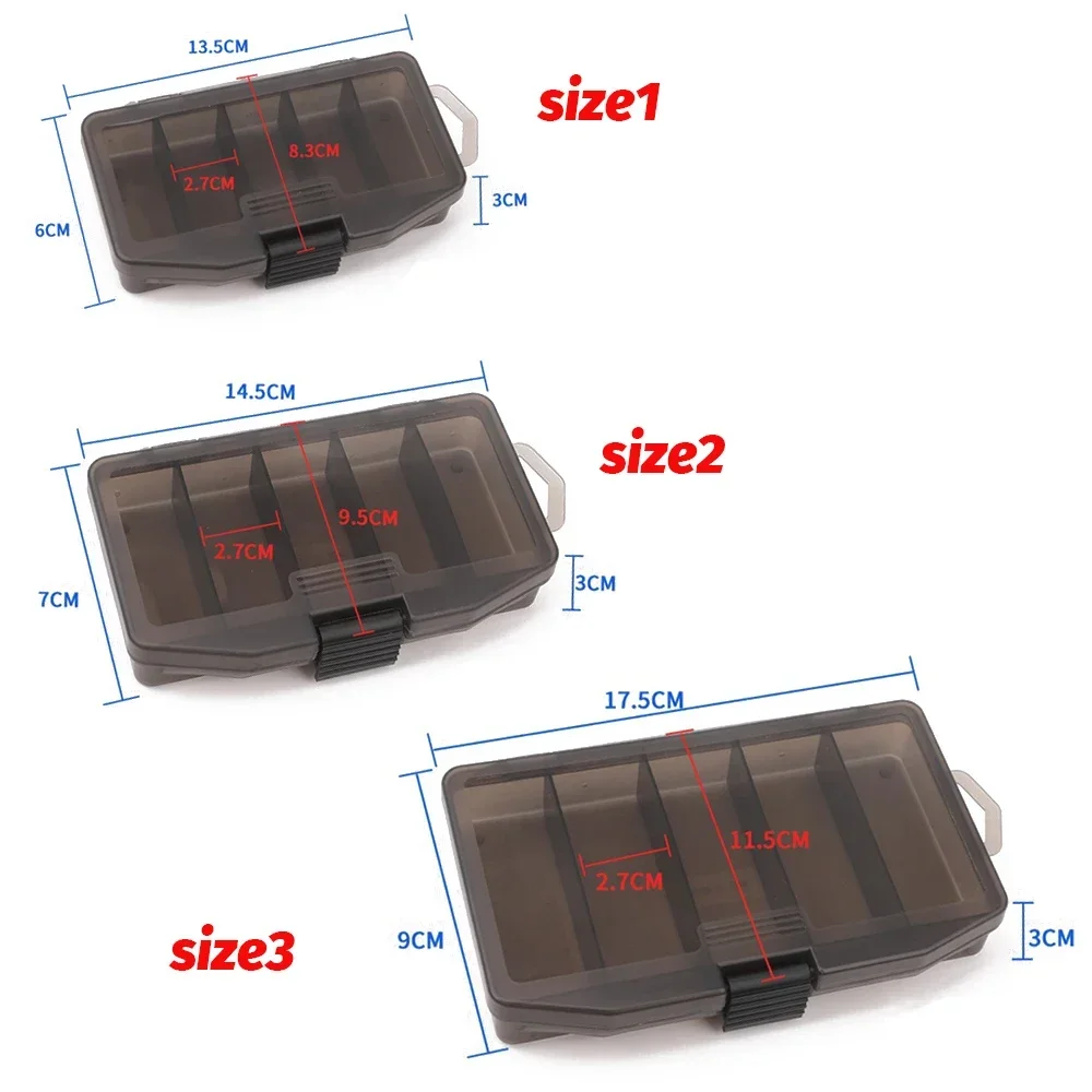 Caja de aparejos de Pesca portátil, contenedor espacial de 5 compartimentos, gancho para cebo, herramientas de engranaje, cajas de evaluación, soporte de Pesca S M L, estuche de almacenamiento - imagen 2