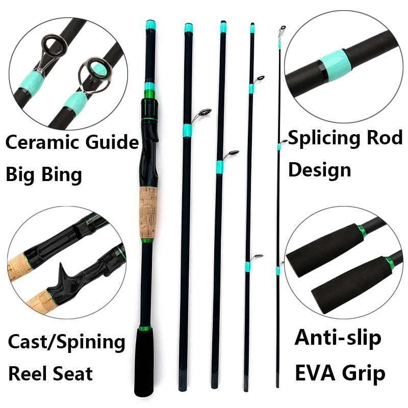 Caña de pescar de viaje de carbono súper dura, 1,8 M, 2,1 M, 4/5 secciones, caña giratoria ML Power Shore Casting para principiantes y niños - imagen 4