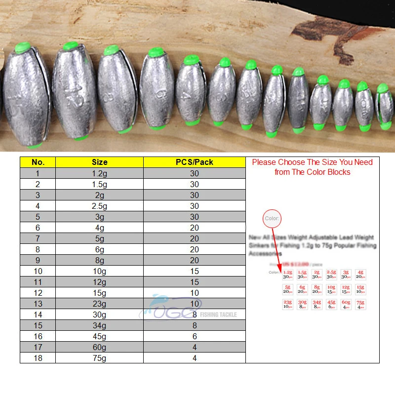 Pesas ajustables para pesca, accesorios populares de 1,2g a 75g, todos los tamaños - imagen 3