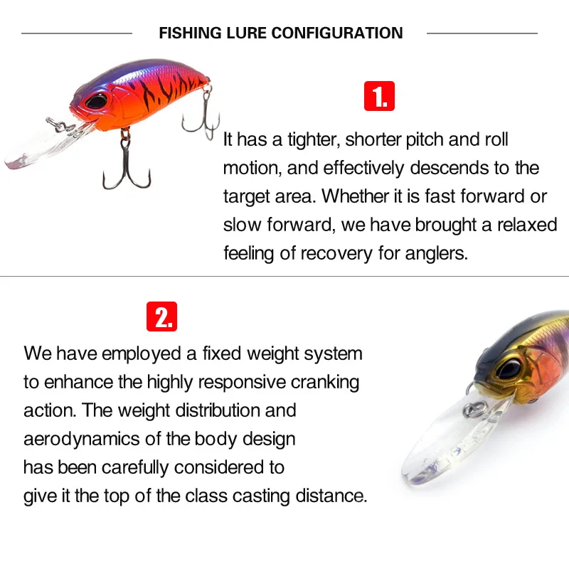 Experimente el último diseño de señuelo de pesca con un sistema de peso equilibrado y una acción receptiva