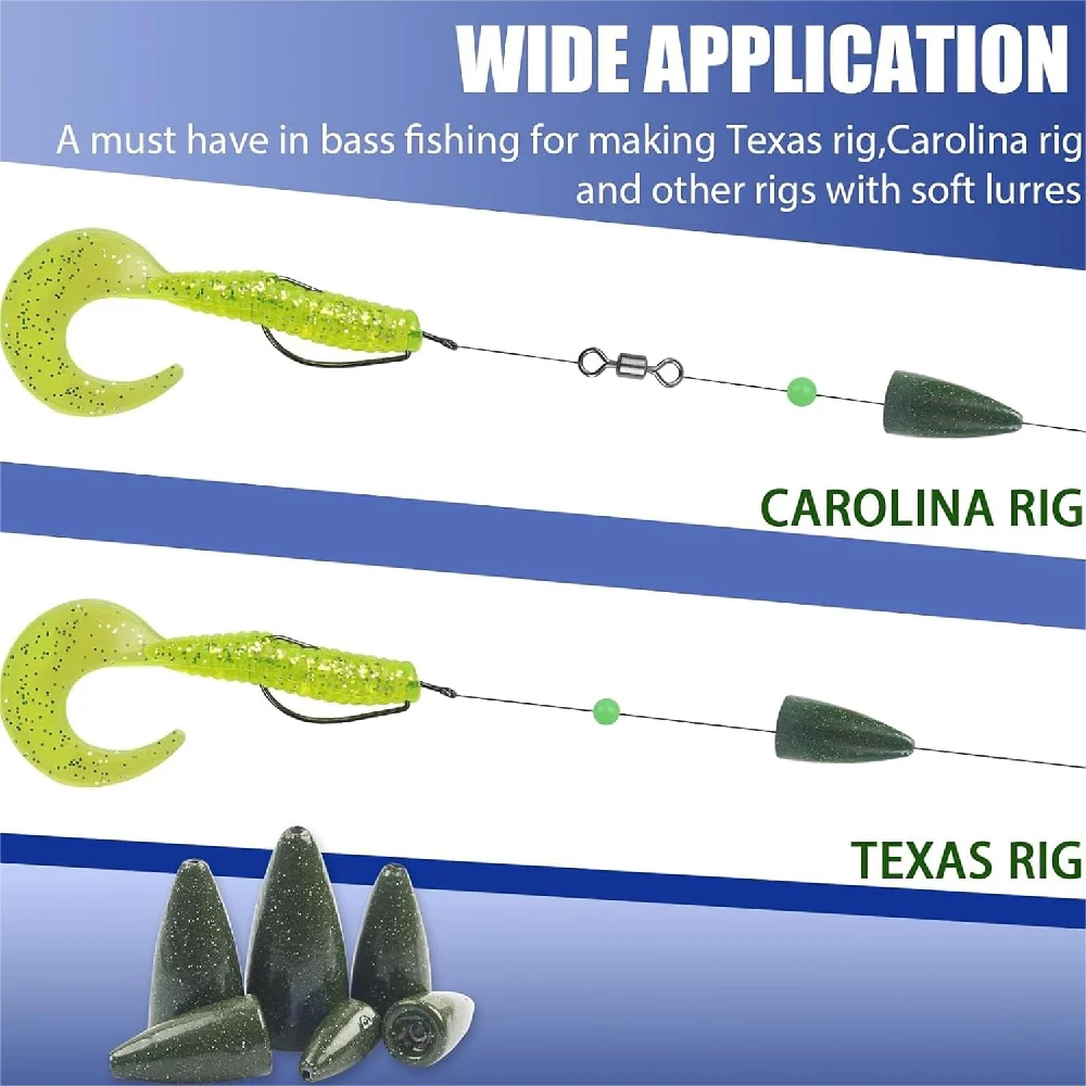 20 piezas bala pesca gusano deslizamiento plomos pesas de pesca Texas Rig y Carolina Rig pesas para lubina señuelo de fundición aparejos de pesca - imagen 4