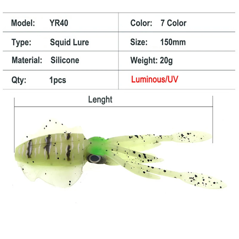 ZUKIBO-señuelo de pesca suave de calamar, 2g, 7g, 15g, 20g, 60g, plantilla de pulpo, cebo Artificial luminoso de silicona, Wobblers para Lucio, lubina, trucha - imagen 5