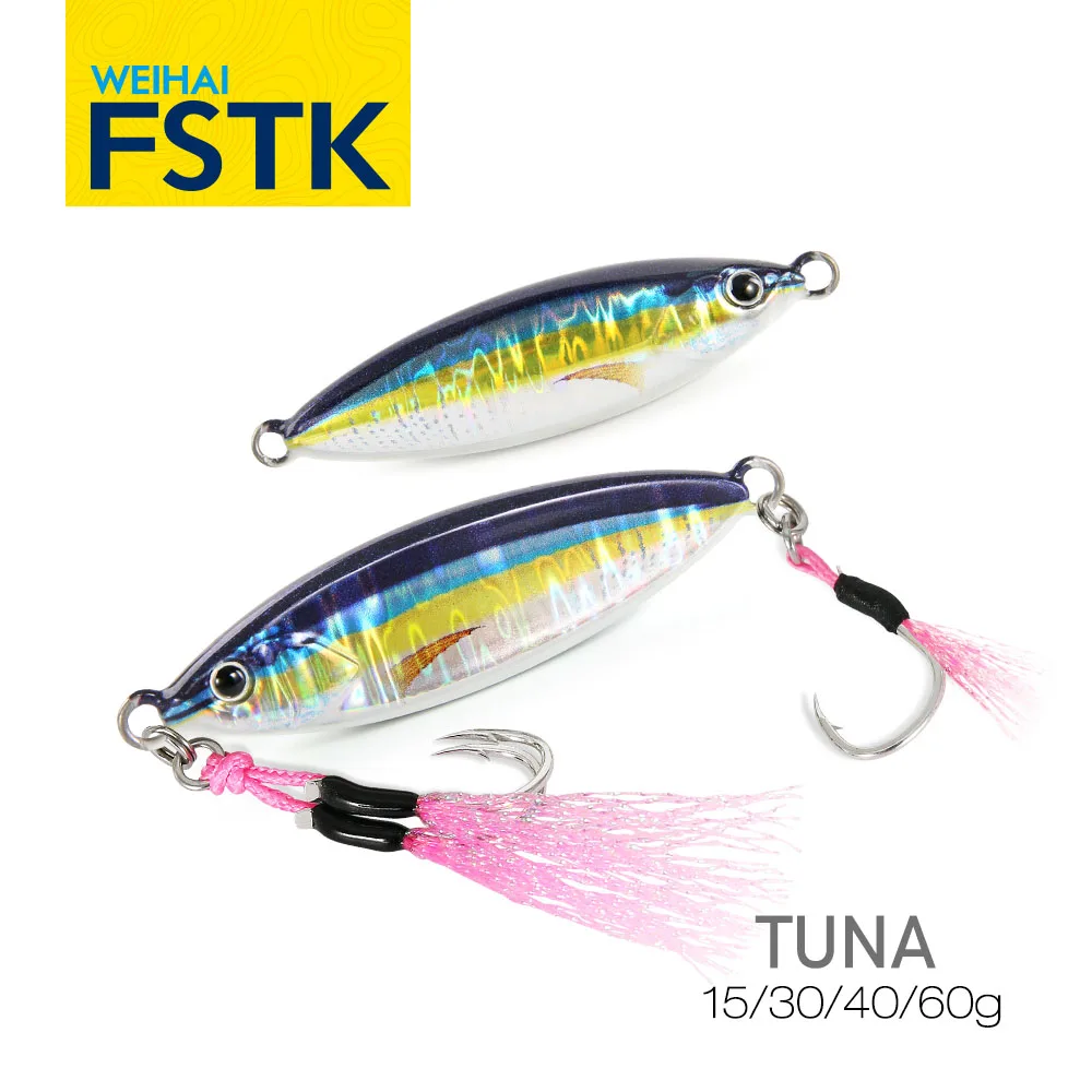 FSTK-señuelo de pesca brillante, cebo Artificial cosido con gancho de asistencia, Tuna15g30g40g60g, plantilla de paso lento, lubina, Salterwater - imagen 5