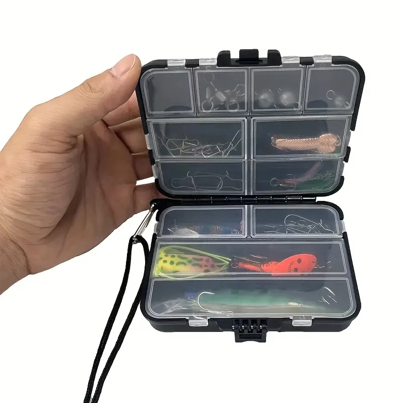 Caja de señuelos, caja de herramientas para anzuelos de pesca, caja de almacenamiento, accesorios, caja de almacenamiento negra, caja de almacenamiento para anzuelos