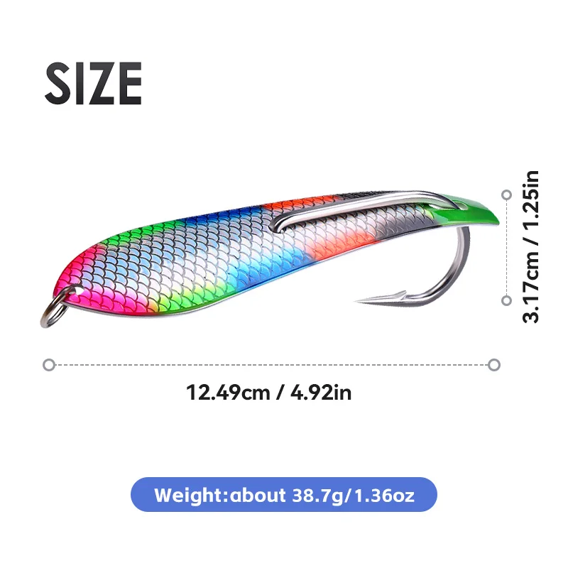 Gancho de cuerno de arco de pesca de remolque, tipo A, 12,5 cm, 38,7g, Material de acero inoxidable, pesca en barco de aguas profundas, lentejuelas grandes - imagen 2