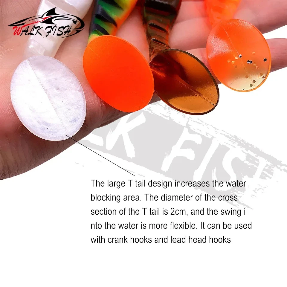 WALK FISH-Señuelos blandos de 10cm, 10,3g, cola en T, cebos blandos para pesca, sábalo de doble Color, Wobblers artificiales de silicona para lubina, 3 uds. - imagen 4