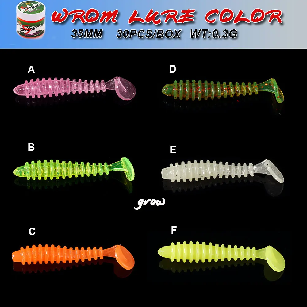 SUNMILE-Cebo Artificial de gusano suave para pesca en roca, Wobblers Leurre Souple, señuelo para perca y trucha, 35mm/0,3g, 30 unidades por lote - imagen 5