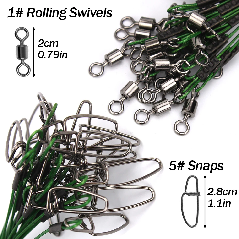 20 piezas líderes de alambre de pesca de acero antimordida de 50cm de alta resistencia 150LB/68kg líderes de línea prefabricados de alta resistencia con broches giratorios - imagen 4