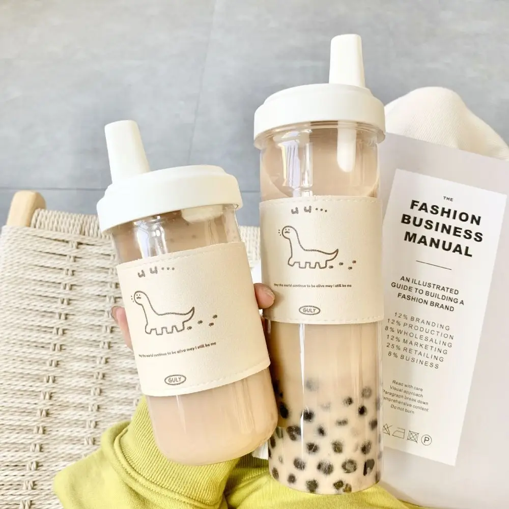 Taza de plástico para leche transparente de 500/850ml con tapa, botellas con pajita para agua, botella de agua portátil de gran capacidad a prueba de polvo - imagen 2