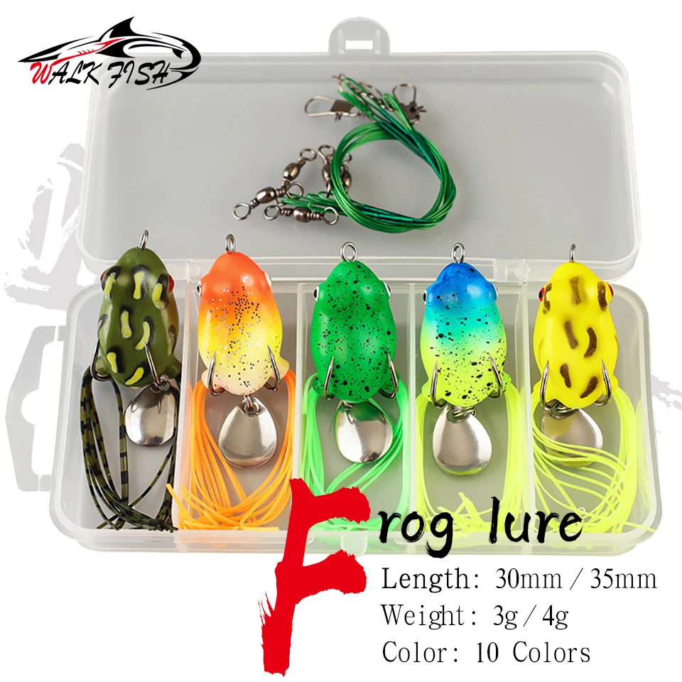 WALK FISH-Juego de Mini señuelo de pesca de rana suave, cebo falso de sapo Thunderfrog, diseño de ojos 3D con 2 ganchos, accesorios de aparejos de pesca, 1 Juego