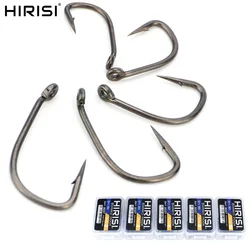 Hirisi 50 Uds. Anzuelo de púas de acero inoxidable recubierto de PTFE con alto contenido de carbono con ojo 8027 accesorios de pesca caja de plástico empalmable