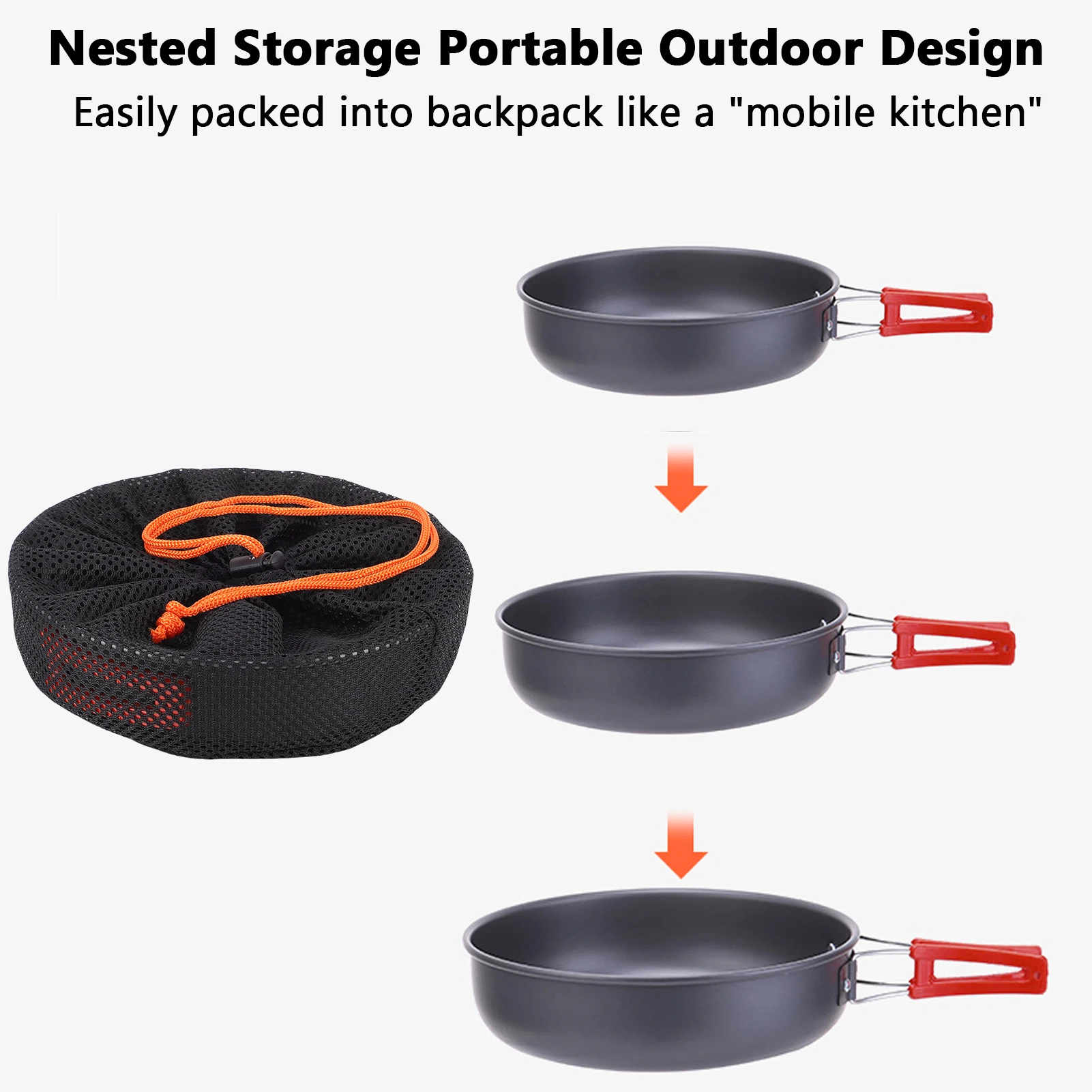 Sartén para acampar, utensilios de cocina para acampar, juego de sartenes ligeras para exteriores, Kit de aluminio duradero antiadherente portátil - imagen 5