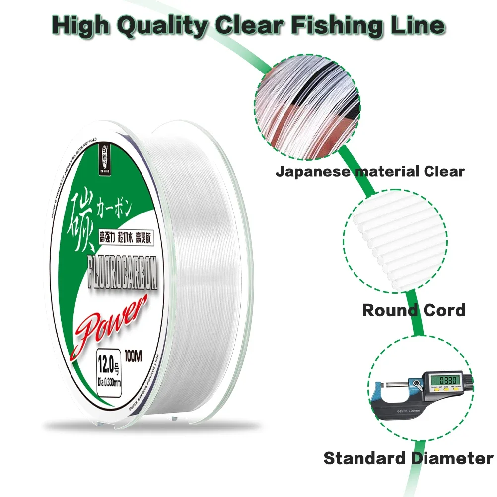 Zukibo Japan Shock Leader Lijn 100% Pure Fluorocarbon Sink Vislijnen 100m 50m Koolstofvezel Vislijn 2-88lbs Monofilament - imagen 4