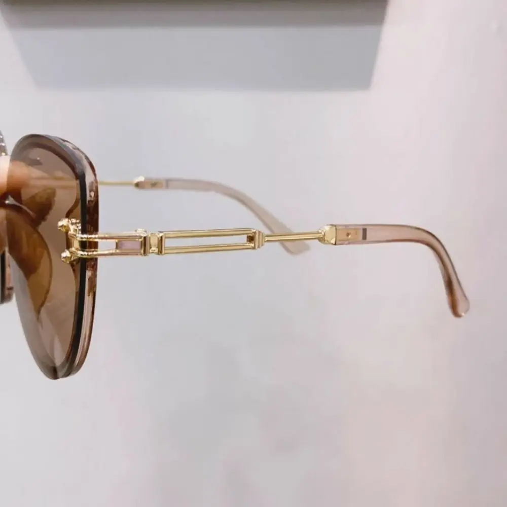 Gafas de sol negras de estilo coreano para mujer, gafas de sol redondas con montura grande a prueba de rayos ultravioleta, gafas de sol marrones oscuras para playa - imagen 5