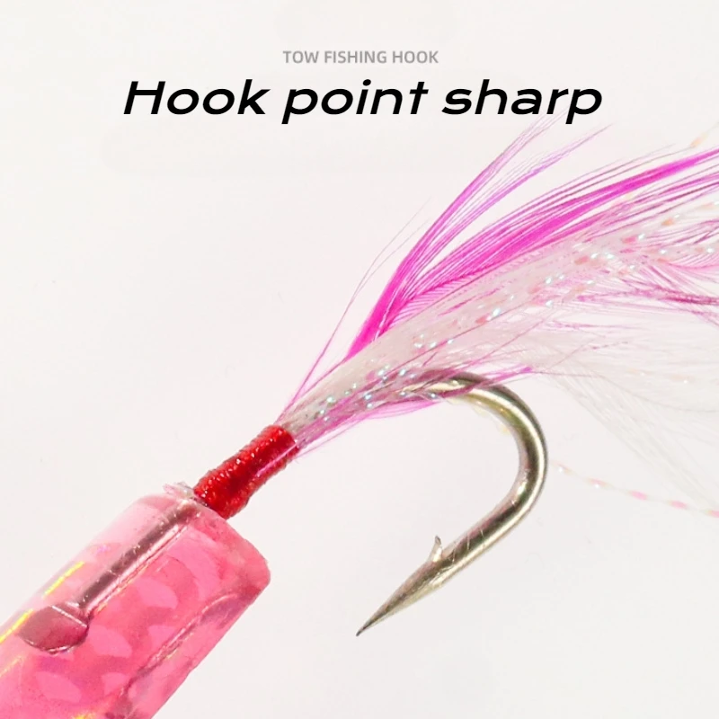 Señuelo de 6 piezas para pesca en el mar, cebo giratorio con plumas y lentejuelas, placa de hierro, cuerno de arco, gancho único, curricán, caballa, artefacto especial - imagen 4