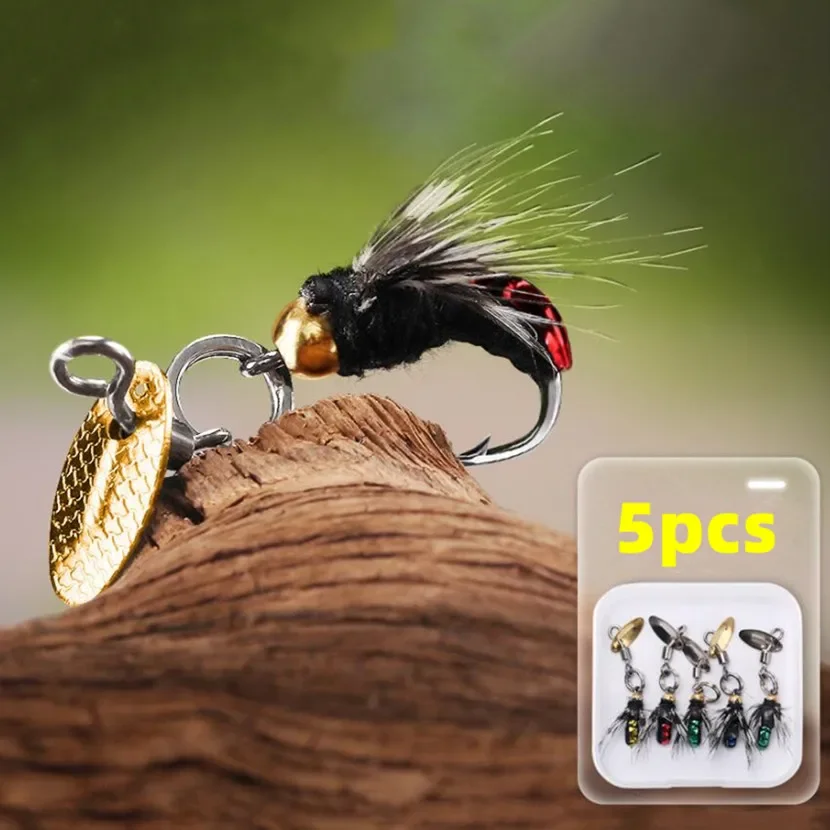 Señuelos de Pesca con mosca, 5 piezas, cebo de pesca con mosca, lentejuelas, trucha, aparejos de pesca, accesorios - imagen 5