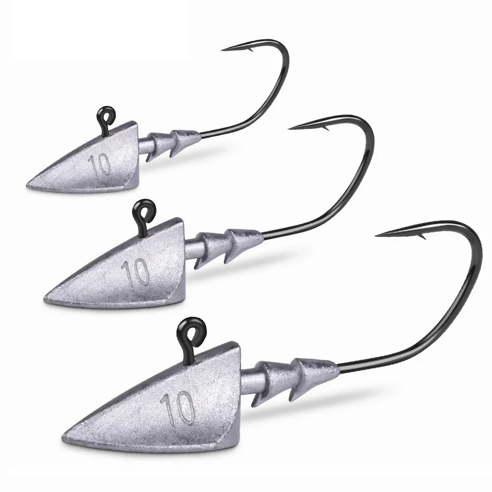 10 unids/set anzuelos de cabeza triangular 3,5/5/7/10g tipo barco anzuelo de pesca plantilla de gusano suave anzuelo volcado señuelo cabeza de plantilla anzuelo anzuelo de aparejos de pesca