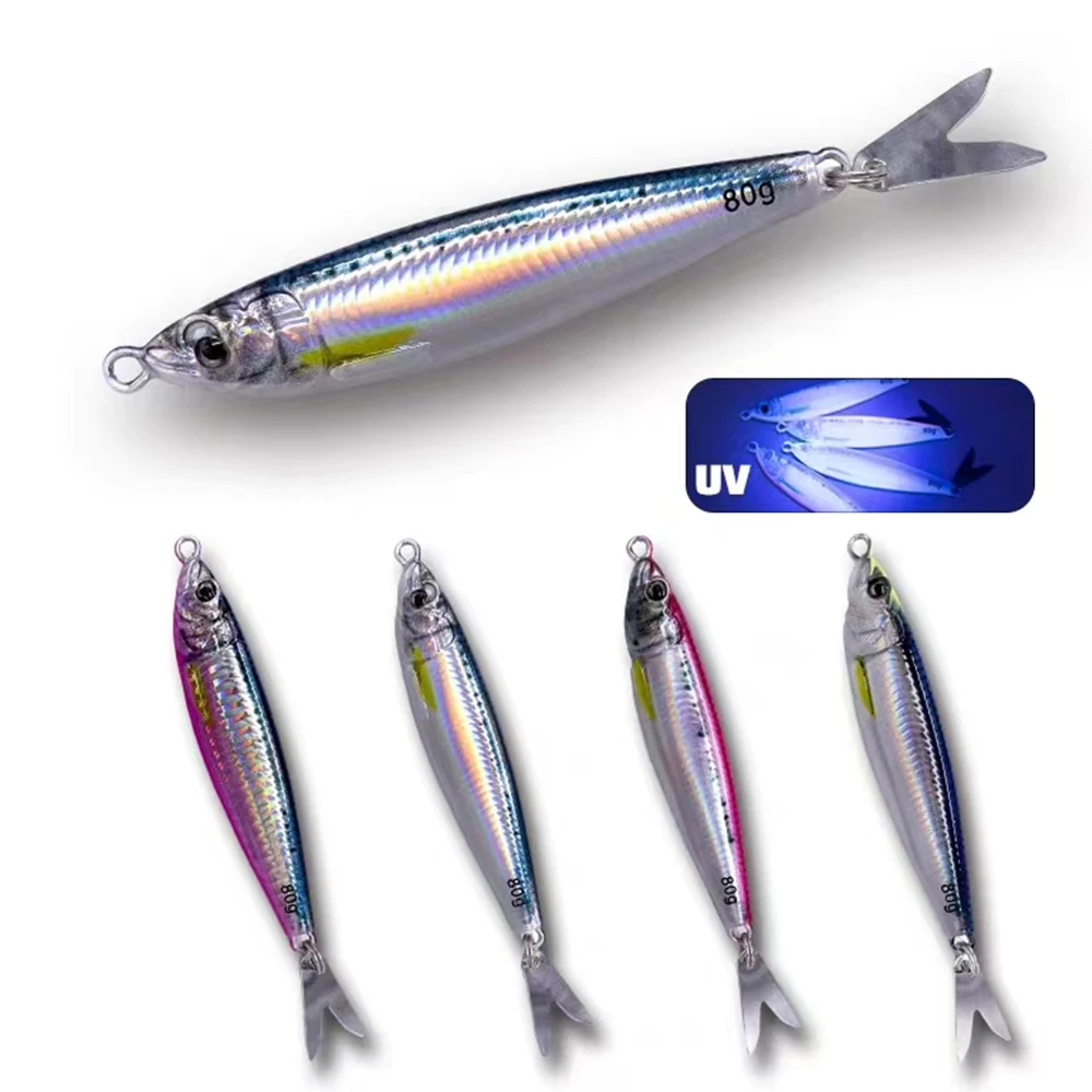 Señuelo de pesca de agua salada, anzuelo de Metal 3D, Jigging de orilla, 40g, 60g, 80g, cuchara dura fundida de arrastre, cebo de trucha de lubina de mar para atún Mahi Marlin - imagen 3