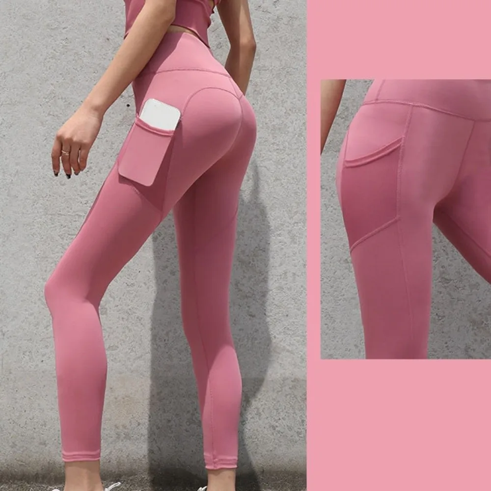 Leggings Pantalones de Yoga con bolsillo de malla, pantalones elásticos de cintura alta para Fitness, pantalones deportivos transpirables de secado rápido para Fitness - imagen 2