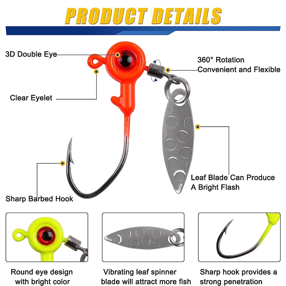 Señuelos Crappie de 55/48 piezas, cebos de pesca blandos con anzuelo de plantilla Underspin para lubina, aparejos de pesca - imagen 3