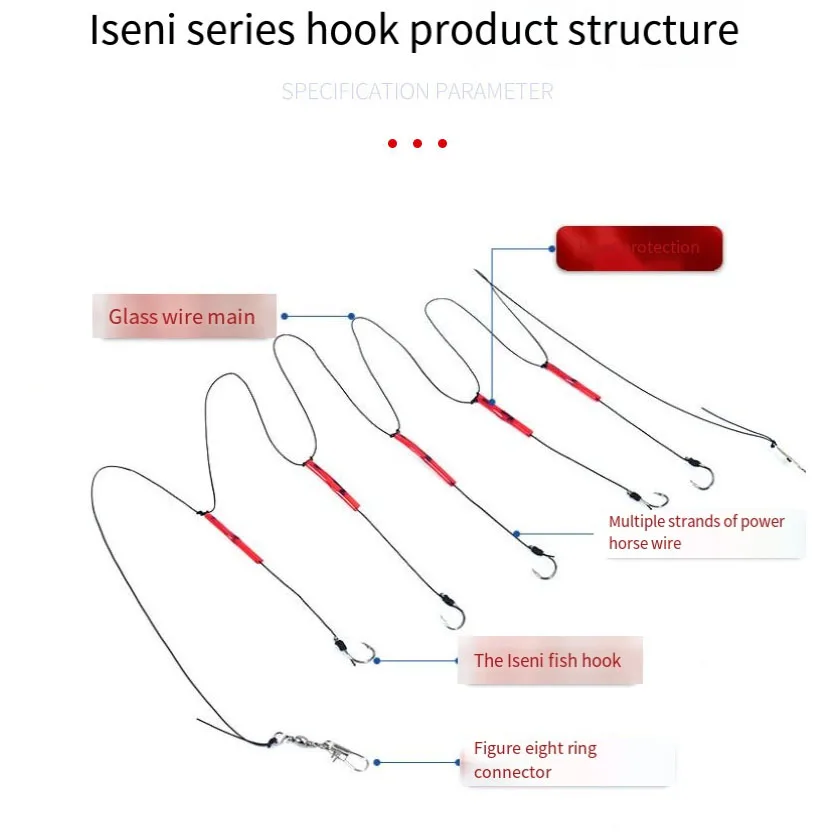 3 # -13 #   Anzuelos de acero inoxidable, aparejos de Pesca giratorios, señuelos, cebos de Pesca, combinación de un solo gancho, 5 anzuelos, anzuelo pequeño de 80cm - imagen 2
