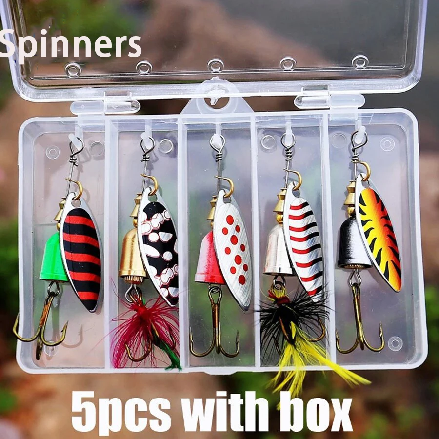 Kit señuelos giratorios metálicos para lubina, trucha y salmón
