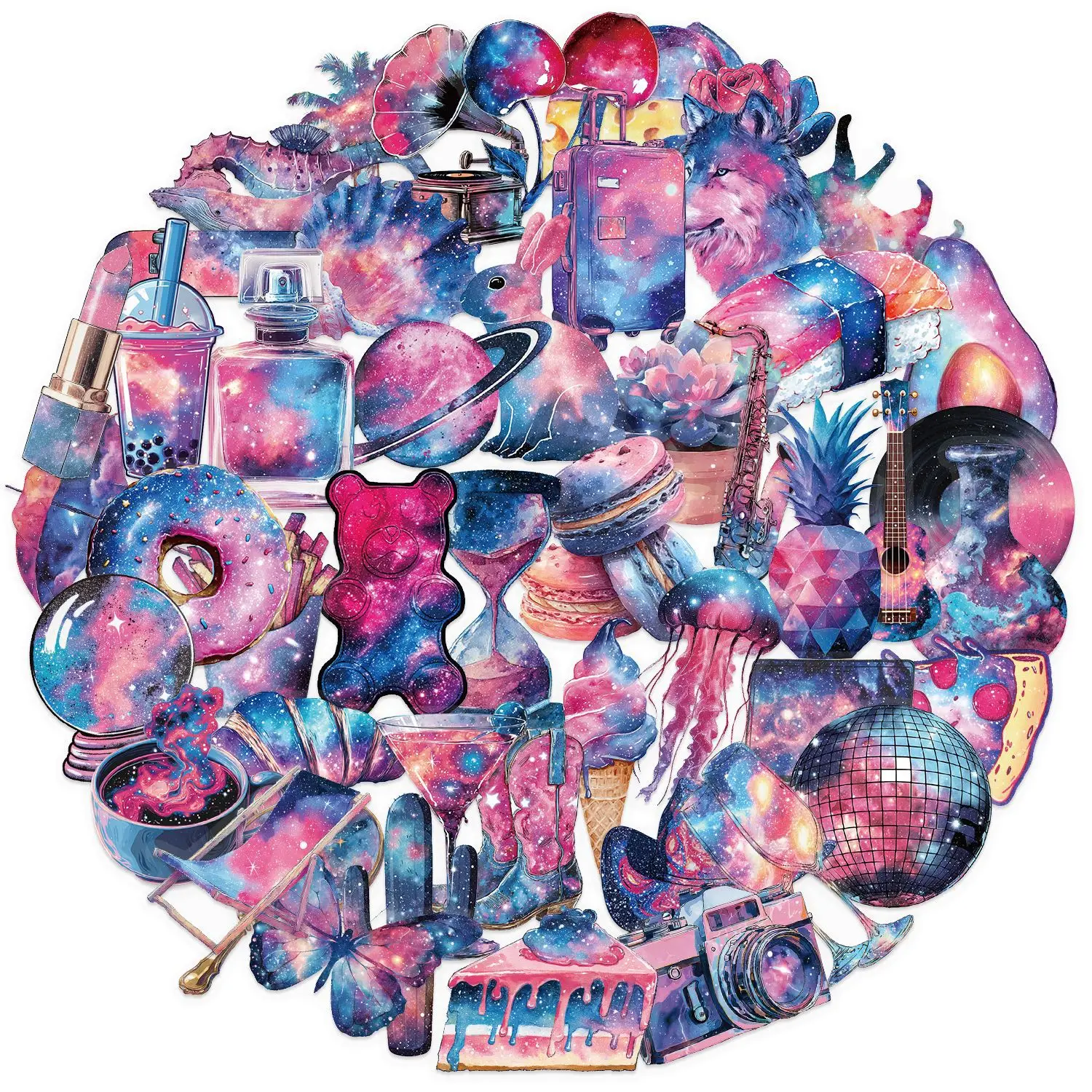 50 Uds. De pegatinas transparentes para mascotas, artículos de cielo estrellado, rosa y azul, álbum de recortes, teléfono, guitarra, maleta para portátil, calcomanías impermeables, juguetes - imagen 2