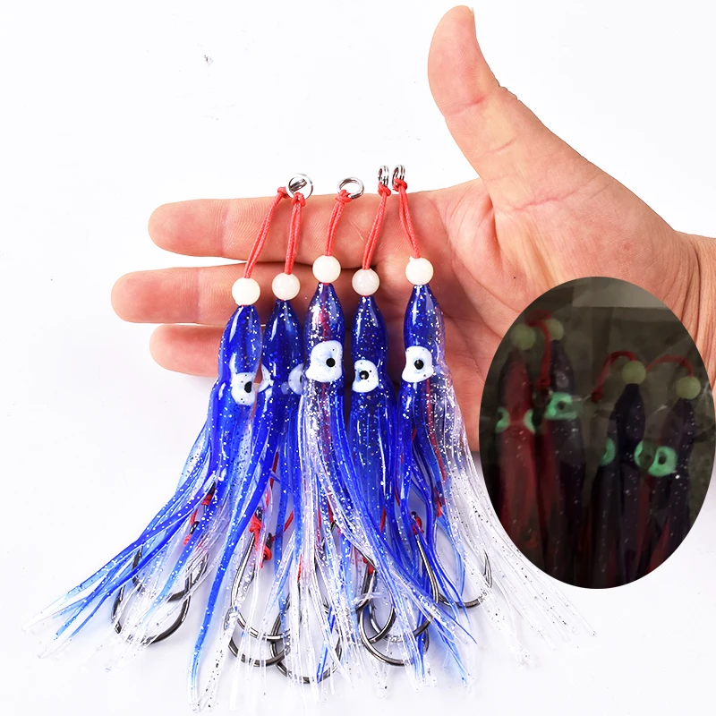 5 unids/pack calamar suave 12cm 5,5g falda de gel de silicona tentáculo 15 # Anzuelo de doble asistencia, aparejo de anzuelo de señuelo, aparejos de pesca, pesca en agua salada - imagen 2