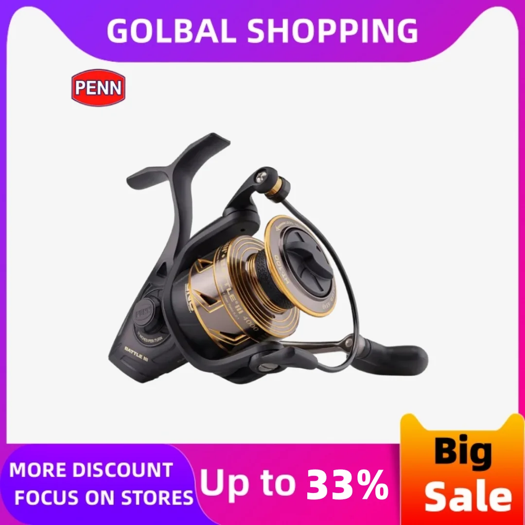Penn BATTLE III-carrete de pesca giratorio de metal, arrastre máximo de 30lb/8000 kg, 5 + 1BB, Ht-100, BTL III, 6000HS, 13,6