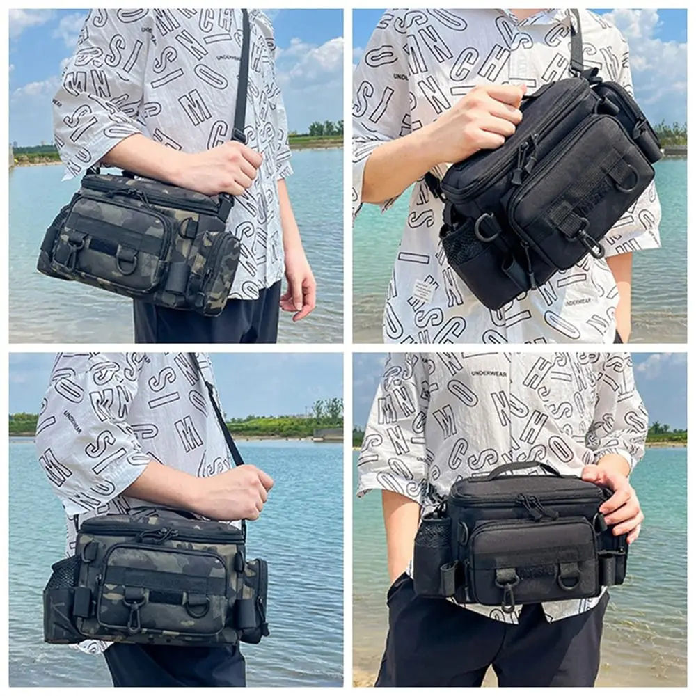 Riñonera para aparejos de pesca, bolso cruzado impermeable con señuelo de pesca, mochila con soporte para caña, bolsas de pesca compactas para acampar al aire libre - imagen 3