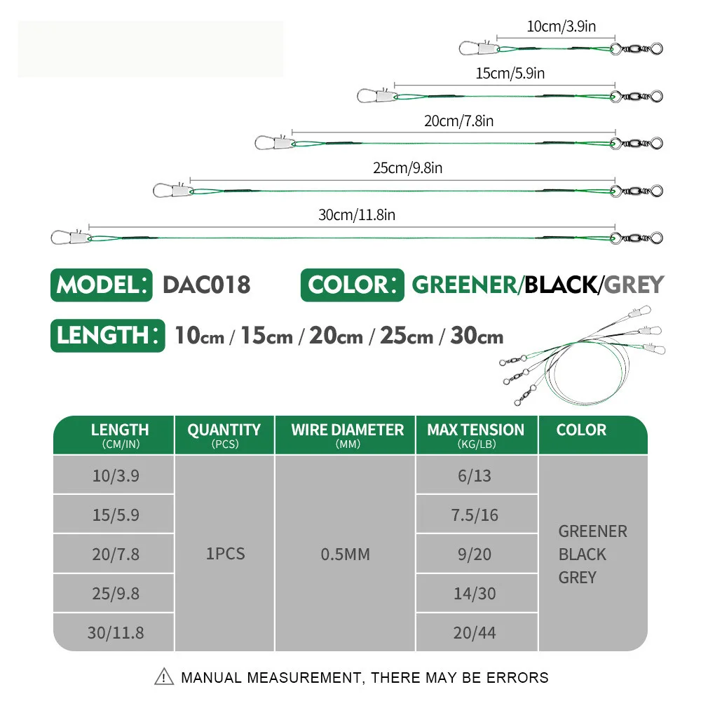 20PCS Anti Bite Steel Fishing Line Steel Wire Leader With Swivel Fishing Accessory Lead Core Leash Fishing Wire 15CM-50CM - imagen 3